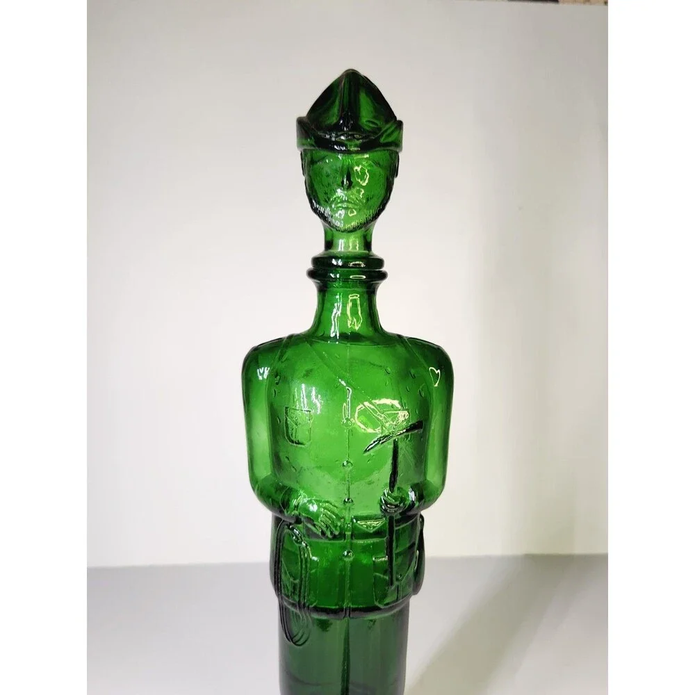 Vintage Green Glass Italian Decanter Wine Soldier Man Boy Made In Italy 15